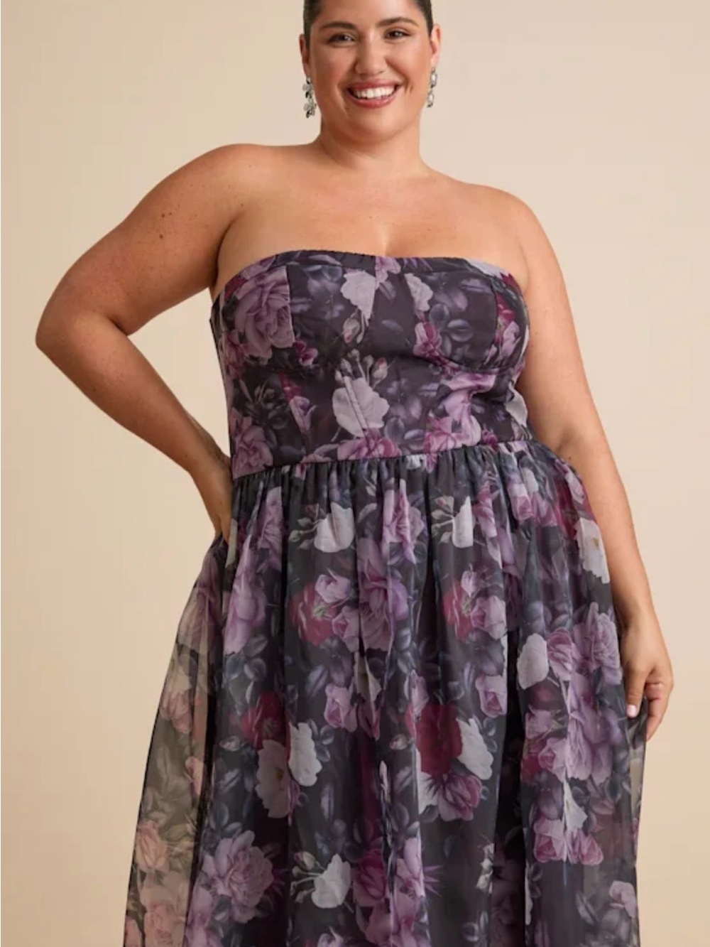 NWT LuLu’s 1X Purple Floral Strapless Bustier Maxi Gown Cottagecore Romance - Picture 8 of 10